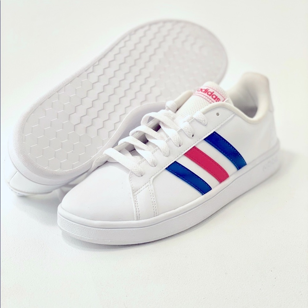 2 pair of men’s Adidas Grand Court Base sneakers $40 for each pair.